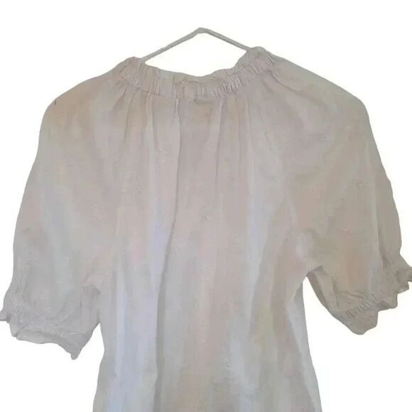 Gap Women's White Cotton Poplin w Tiny White Floral Embroidery Peasant Top - Picture 6 of 10